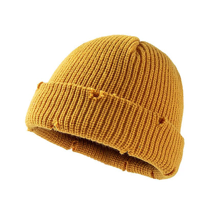 Distressed Knitted Fisherman Beanie Cap